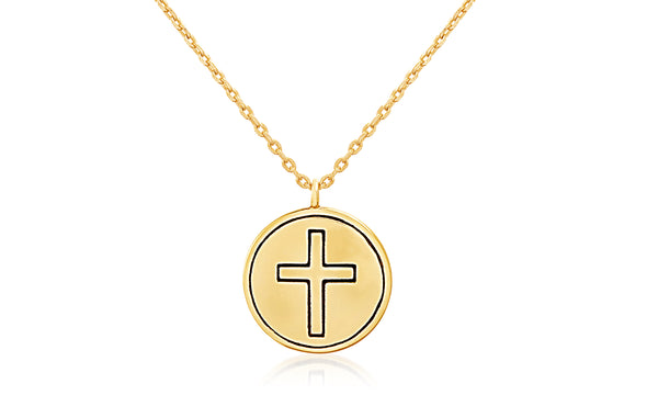 My Bible Gold Plated Brass Cross Disc Jerusalem Nano Bible Pendant Necklace