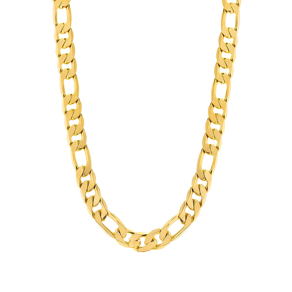 Structure 12mm Polished 20" Figaro Chain Necklace in Yellow Gold Plated Brass for Men