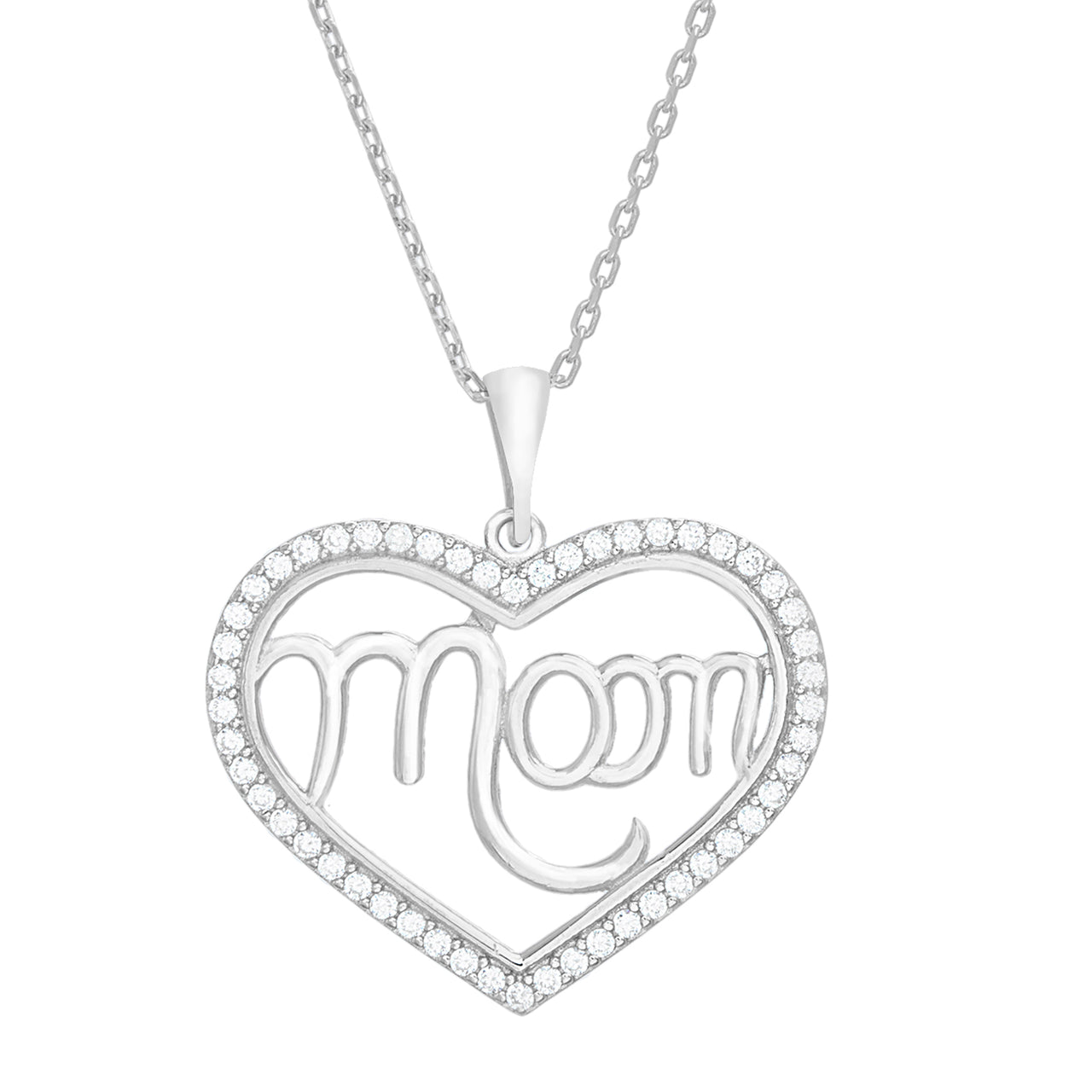 Lesa Michele Open Heart Mom Necklace in Rhodium Plated Brass