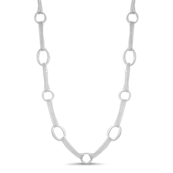 Aubrey Lee 35" Multi Chain and Oval Link Necklace in Silver Plated Brass