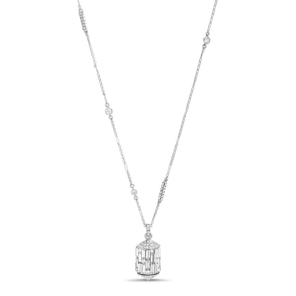 Aubrey Lee 36" Crystal Rondelle Stations Necklace in Rhodium Plated Brass