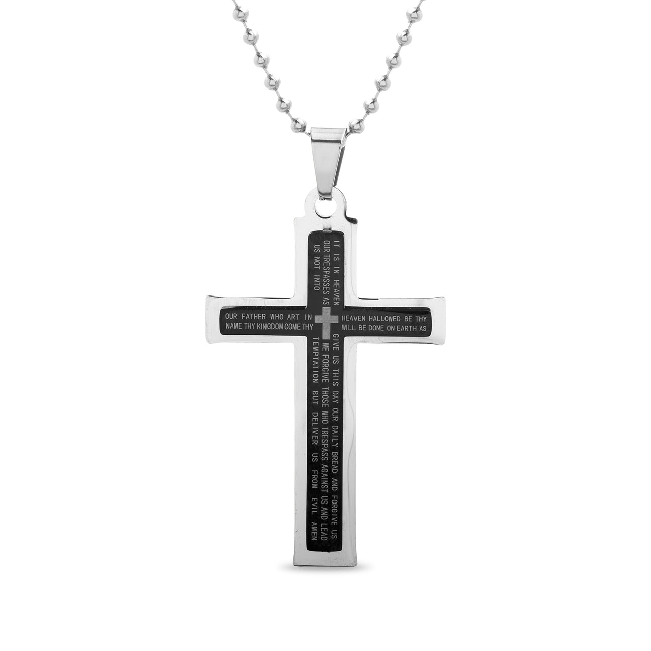 My Bible Lord's Prayer Cross Necklace in Black IP Plated Stainless Steel