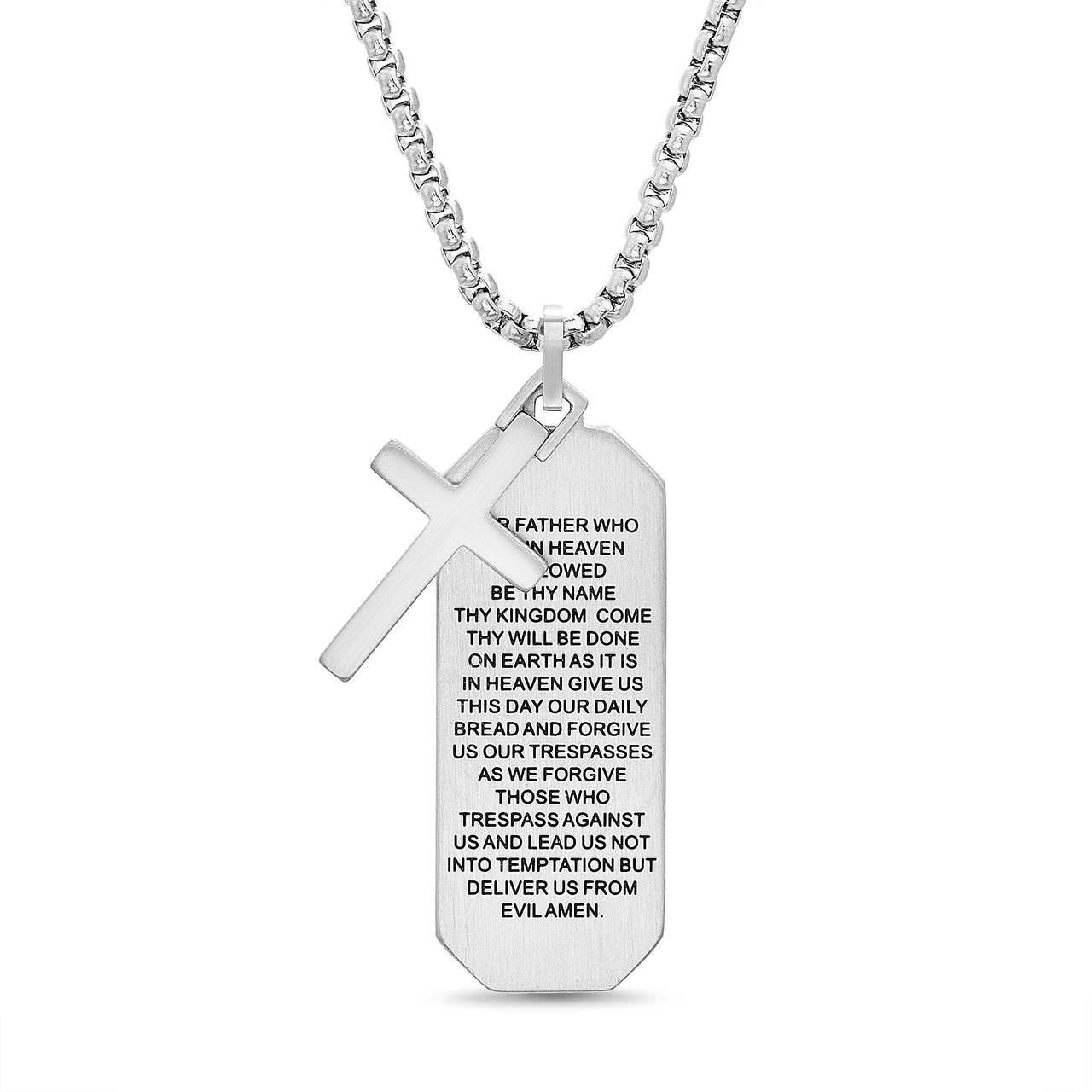 My Bible Stainless Steel Lord's Prayer Cross Dog Tag Necklace