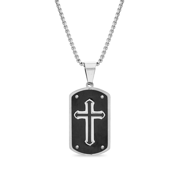 My Bible 2 Sided Stainless Steel Cross and Lords Prayer Dog Tag Necklace