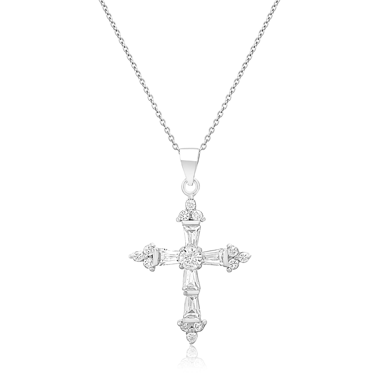 My Bible Sterling Silver Cubic Zirconia Cross Pendant Necklace