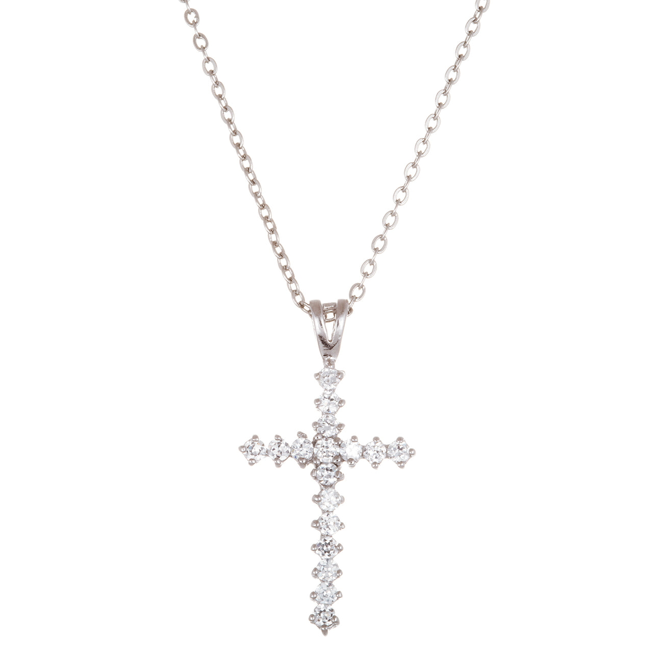 Sterling Silver Cubic Zirconia Big Cross Pendant Necklace