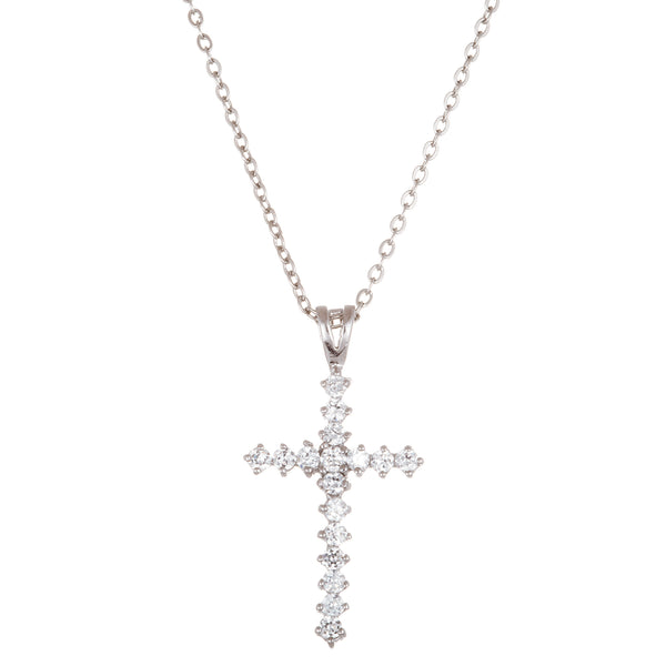 Sterling Silver Cubic Zirconia Big Cross Pendant Necklace