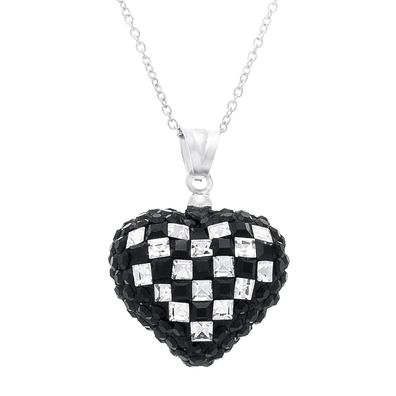 Lesa Michele Puff Checkered Heart Pendant Necklace