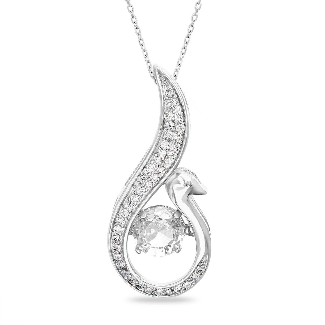 Lesa Michele Cubic Zirconia Dancing Swirl Necklace in Rhodium Plated Sterling Silver