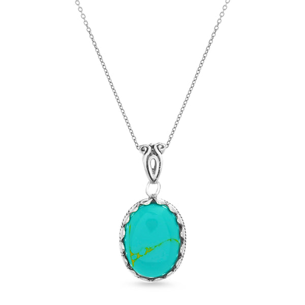 Willowbird Simulated Turquoise Oval Beaded Pendant Necklace in Rhodium Plated Sterling Silver