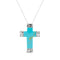 Willowbird Simulated Turquoise Stone Cross Pendant Necklace in Oxidized Sterling Silver