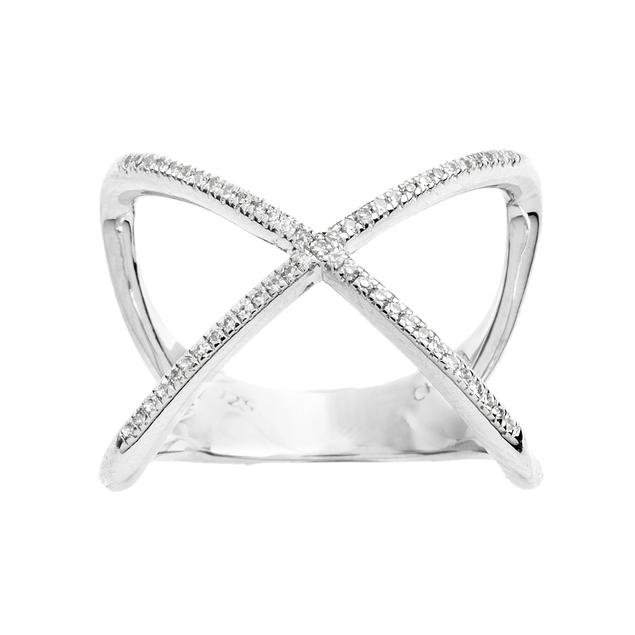 Lumineux 1/7 Cttw Diamond X Ring in Rhodium Plated Sterling Silver