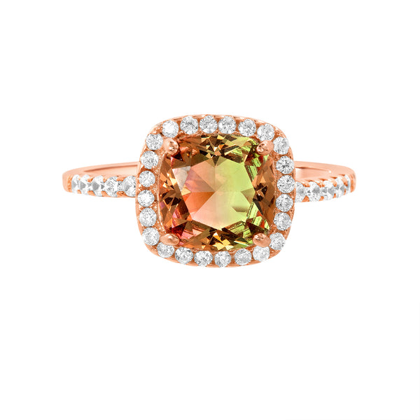 Lesa Michele Simulated Watermelon Tourmaline & Cubic Zirconia Ring in Rose Gold Plated Sterling Silver