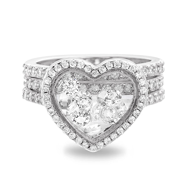 Lesa Michele Cubic Zirconia Heart Shaker Ring Set in Sterling Silver