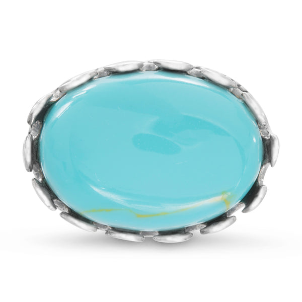 Willowbird Simulated Turquoise Oval Rope and Beaded Polished Ring in Rhodium Plated Sterling Silver