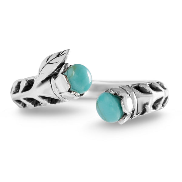 Willowbird Simulated Turquoise Cuff Ring in Rhodium Plated Sterling Silver