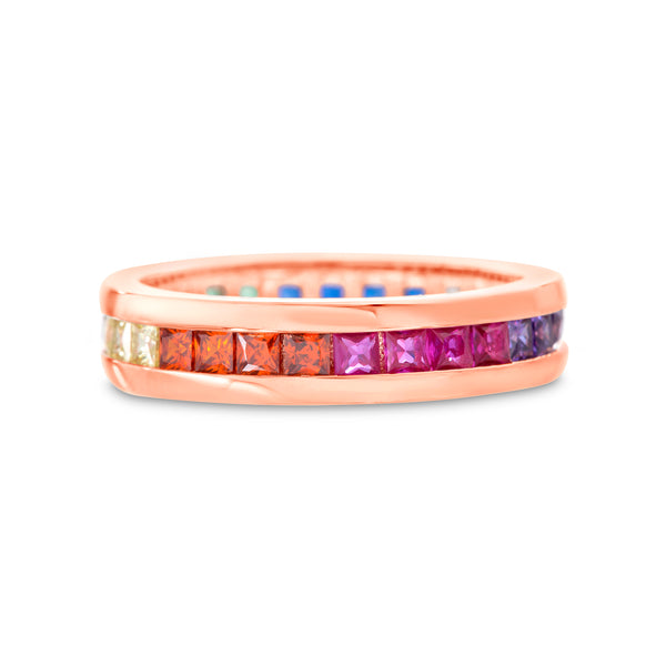 Lesa Michele Rainbow Cubic Zirconia Channel Set Eternity Band Ring in Rose Gold Plated Sterling Silver