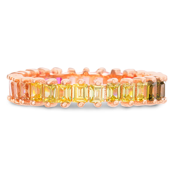 Lesa Michele Rainbow Cubic Zirconia Eternity Band Ring in Rose Gold Plated Sterling Silver