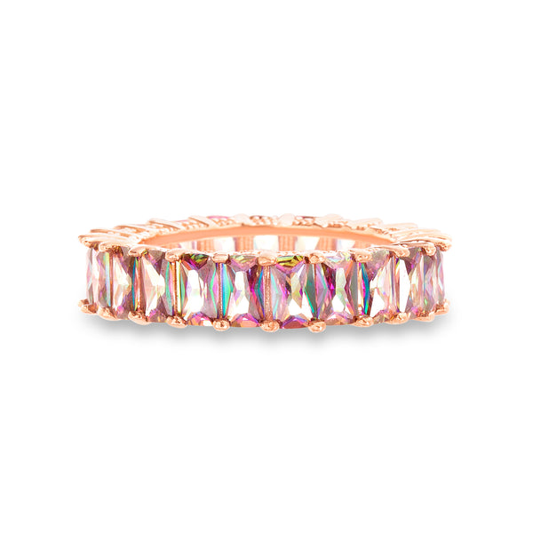 Lesa Michele Volcano Cubic Zirconia Emerald Cut Eternity Band Ring in Rose Gold Plated Sterling Silver