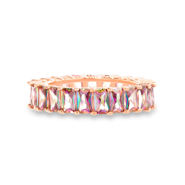 Lesa Michele Volcano Cubic Zirconia Emerald Cut Eternity Band Ring in Rose Gold Plated Sterling Silver