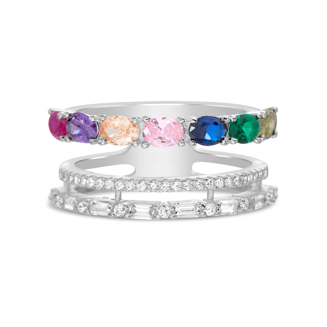 Lesa Michele Rainbow Cubic Zirconia Layer Band Ring in Sterling Silver