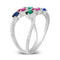 Lesa Michele Rainbow Cubic Zirconia Double Row Diagonal Band Ring in Sterling Silver