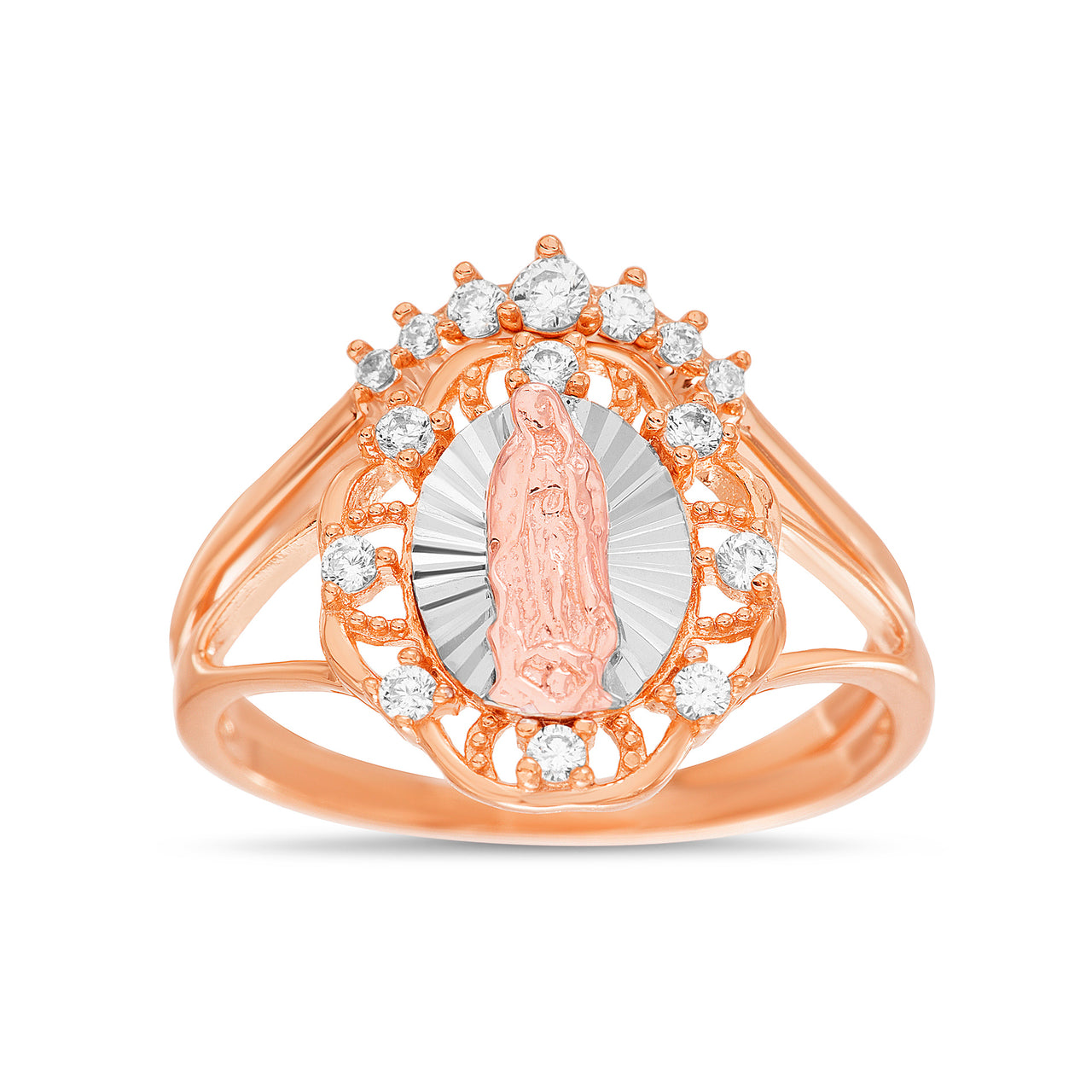 Two-tone Plated Sterling Silver Cubic Zirconia Religious Figure Unique Ring