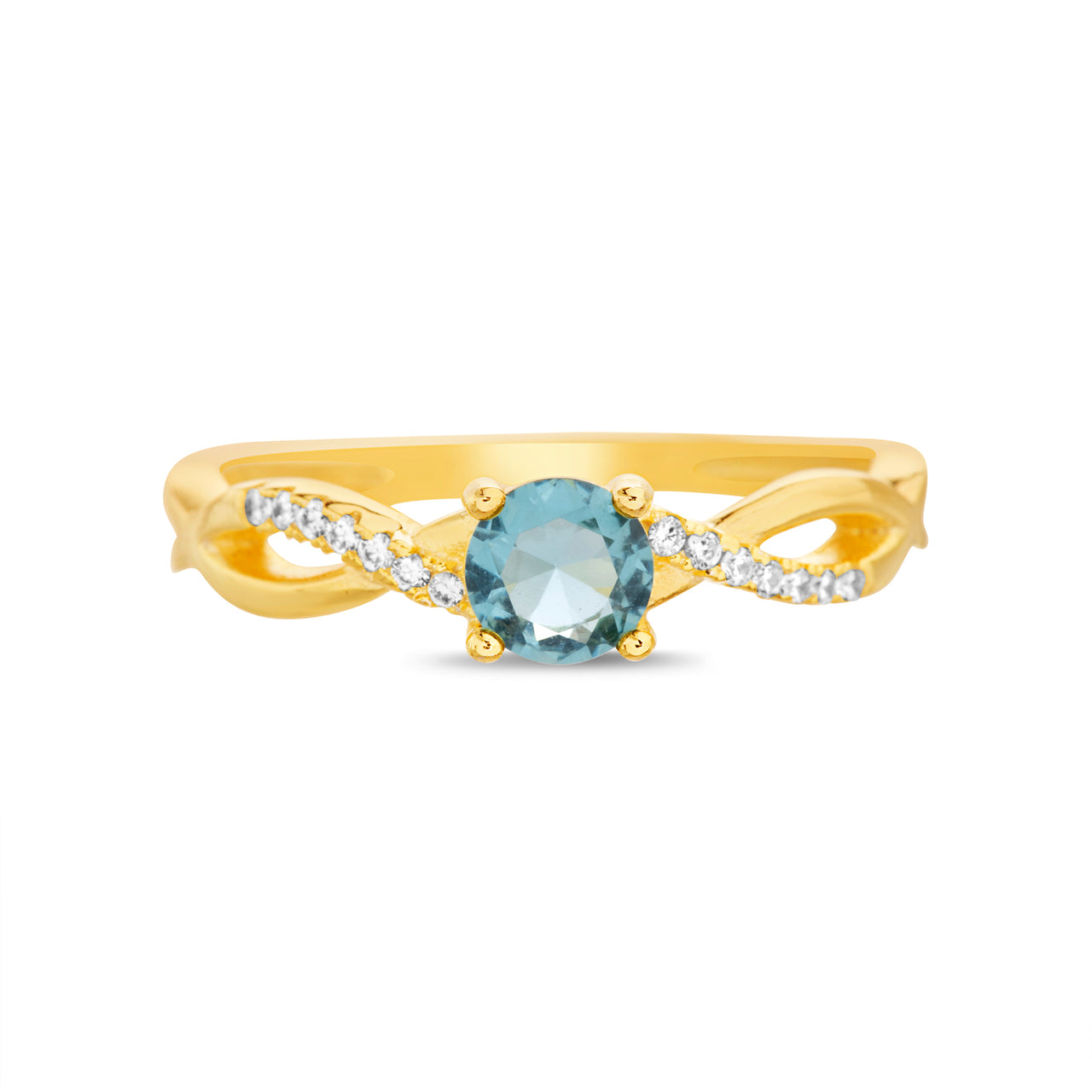 Lesa Michele Yellow Gold Plated Sterling Silver Blue Interlocking Band Ring