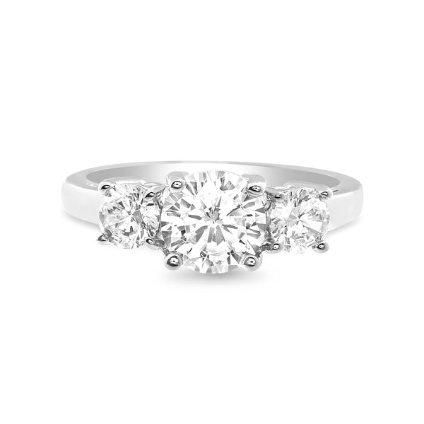 Three Stone Round Cut Cubic Zirconia Anniversary / Engagement Ring for Women in 925 Sterling Silver