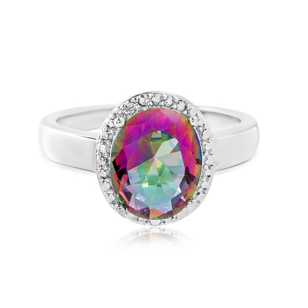 Lesa Michele Volcano Simulated Topaz & Cubic Zirconia Oval Ring in Rhodium Plated Brass