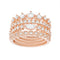 Cubic Zirconia Tiara Style 4 Piece Stackable Ring Set in Rose Gold Plated Brass