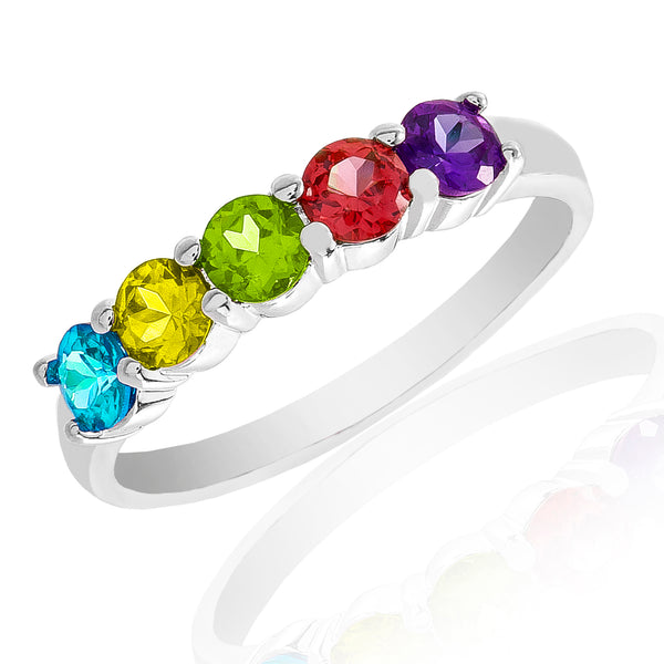 Lesa Michele Rainbow Cubic Zirconia 5 Stone Band Ring in Rhodium Plated Brass