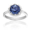 Simulated Tanzanite and CZ Round Halo Pronged Ring in Rhodium Plated Brass