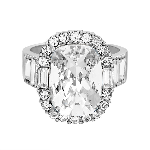 Lesa Michele Crystal Energy Cocktail Ring made with Swarovski Crystals in Rhodium Plated Brass