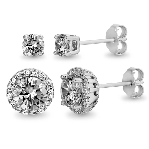 Lesa  Michele  Crystal  Duo  Stud  Set  in  Rhodium  Plated  Sterling  Silver