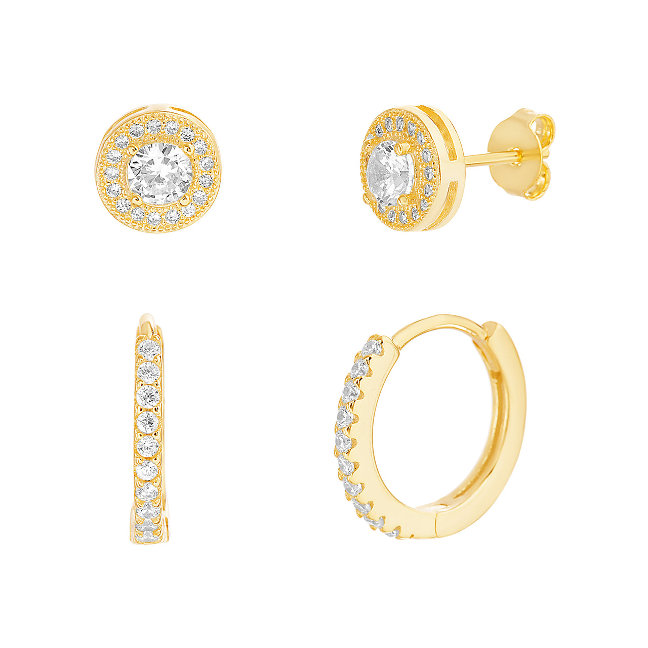 Lesa Michele Yellow Gold Plated Sterling Stud and Hoop Duo Earring Set