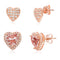  Simulated Morganite and Cubic Zirconia Heart Shaped 2 pair Stud Gift Earring Set for Women in Rose Gold Plated 925 Sterling Silver