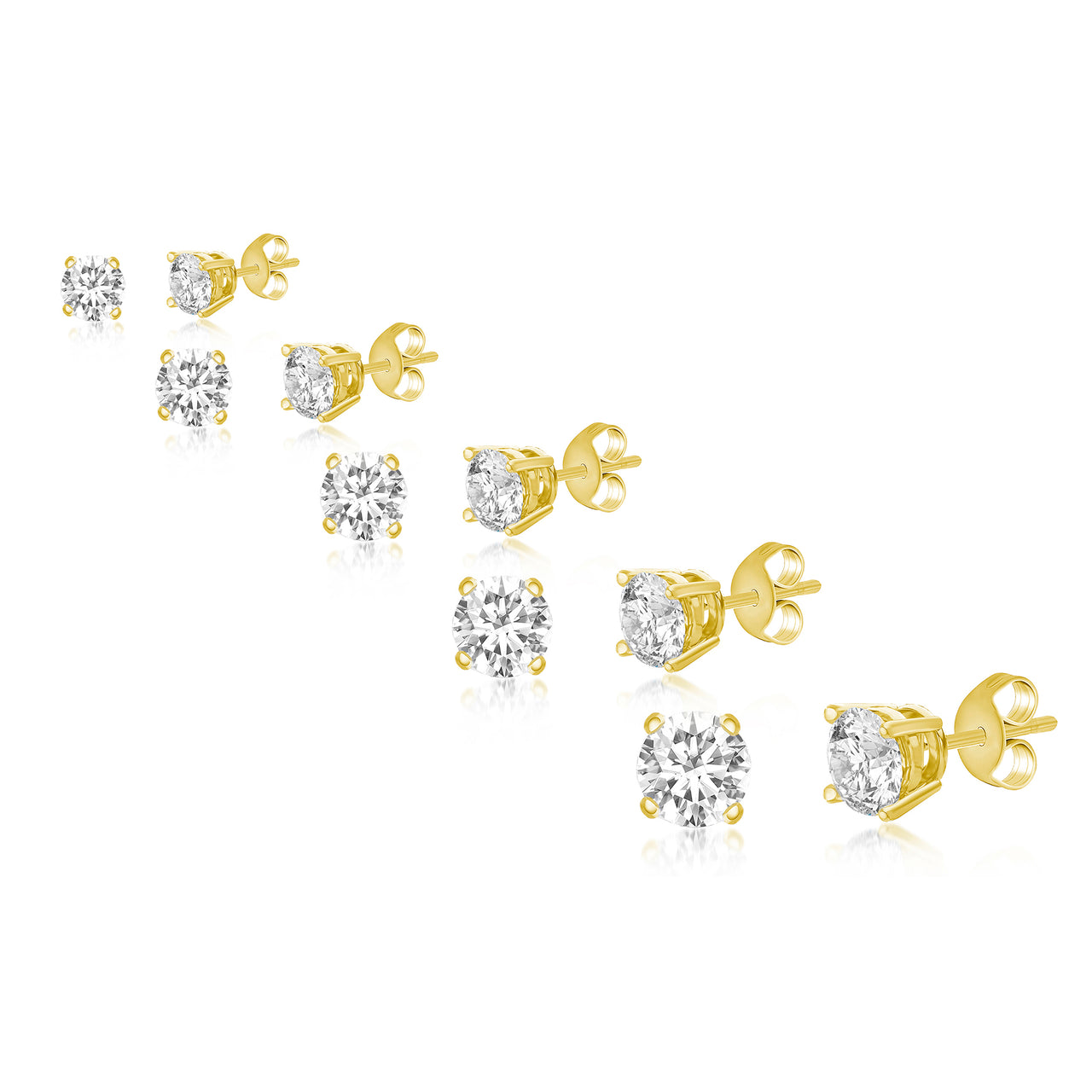 Lesa Michele Yellow Gold Plated Sterling Silver 3-7 mm 5 Piece Stud Earring Set