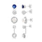 CZ Simulated Blue Sapphire and Simulated Pearl Ball Front To Back Stud and Jacket 4 Piece Earring Set in Rhodium Plated Brass