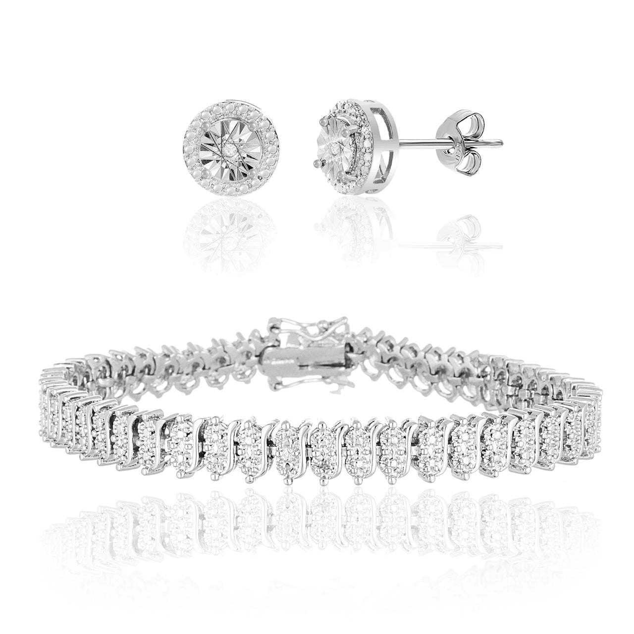 Lumineux Genuine Diamond Accent Stud Earring and Bracelet Set