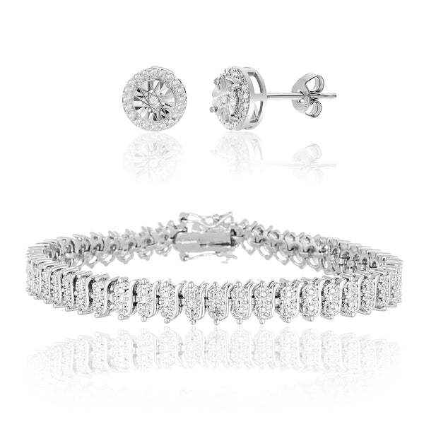 Lumineux Genuine Diamond Accent Stud Earring and Bracelet Set