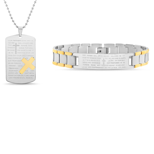 My Bible Two-tone Plated Stainless Steel Dog Tag Necklace and ID Bracelet Set