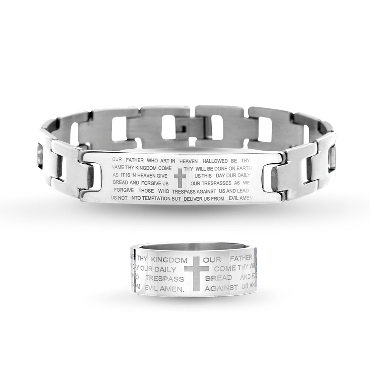 My Bible Stainless Steel ID Bracelet and Band Ring Set