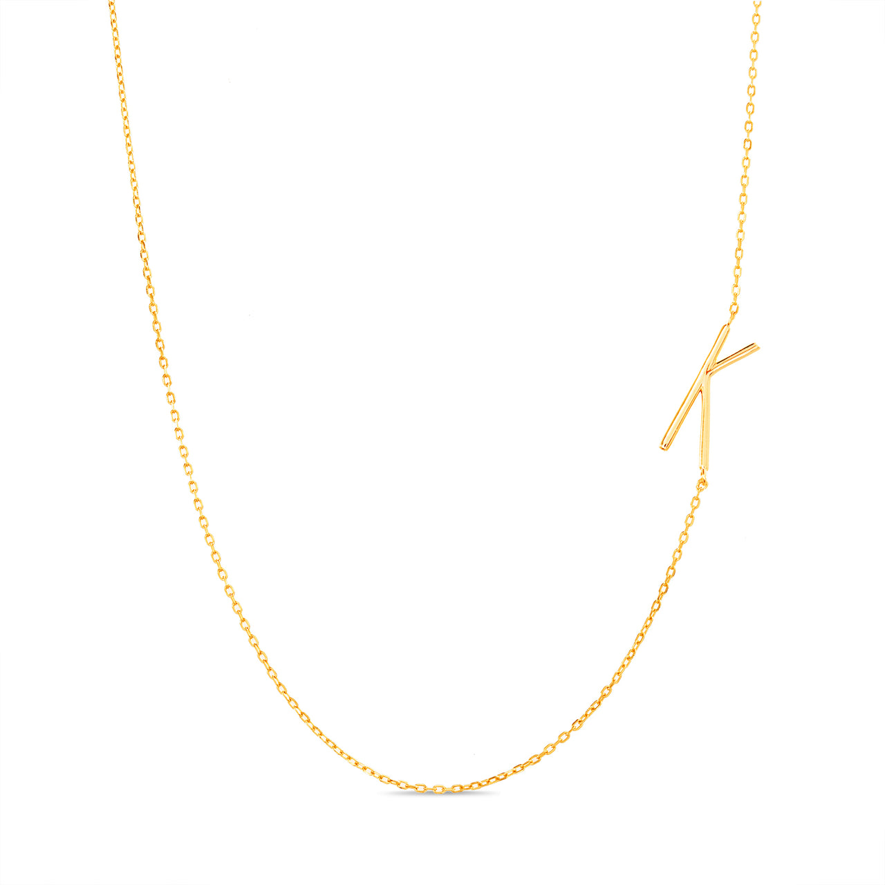 Rae Dunn Polished Asymmetrical Initial "K" Station Rolo Chain Necklace in Yellow Gold Sterling Silver