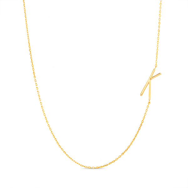 Rae Dunn Polished Asymmetrical Initial "K" Station Rolo Chain Necklace in Yellow Gold Sterling Silver