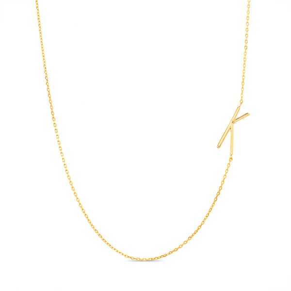 Rae Dunn Polished Asymmetrical Initial "K" Station Rolo Chain Necklace in Yellow Gold Sterling Silver