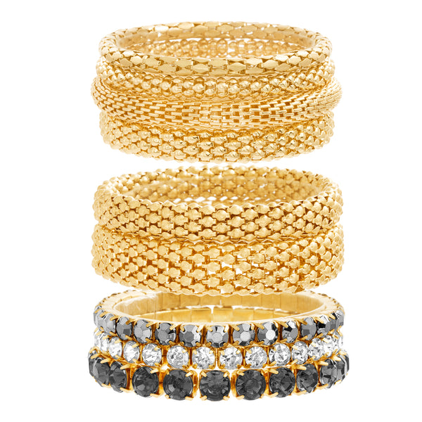 Steve Madden Women's Set of 9 Layering Gold Tone Stretch Bracelets