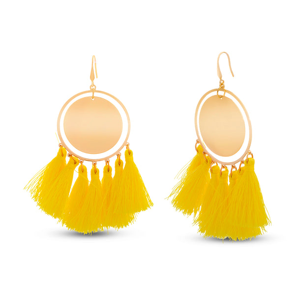 Steve Madden Yellow Tassel Round Hoop Dangle Earrings