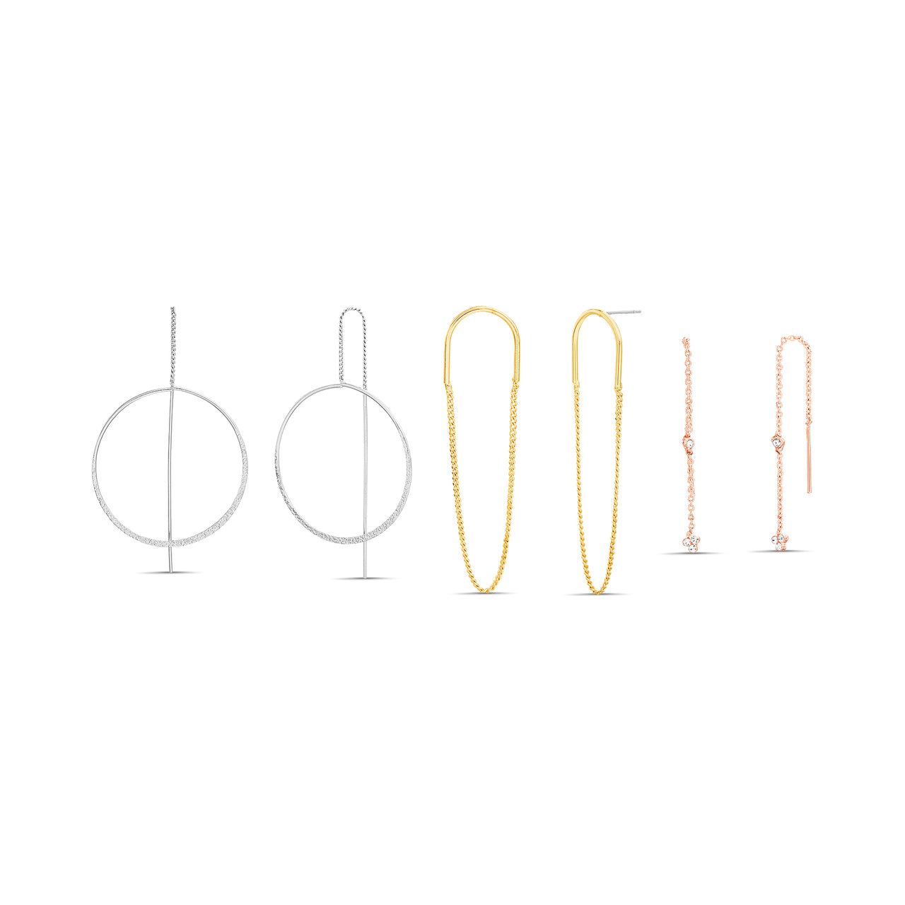 Steve Madden Women's Dangle Hoop Multi Chain Threader Earrings Set
