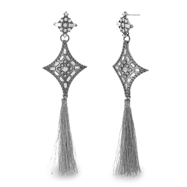Steve Madden Women's Rhinestone 4 Pointed-Star Tassel Earrings